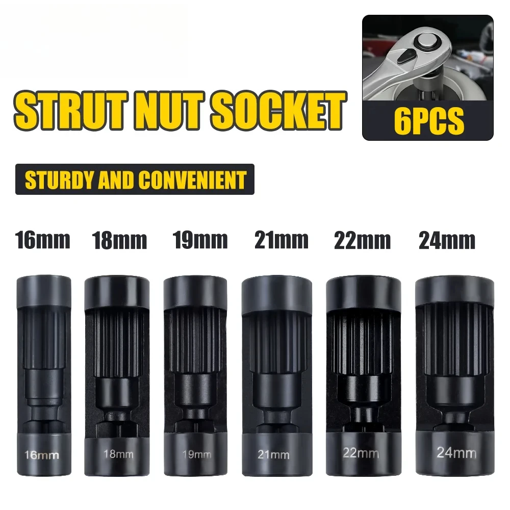 For Shock Absorber Nuts In Sizes 16mm-24mm 6PCS Suspension Stud Nut Socket Wrench Kit Universal Auto Shock Absorber Removal Tool