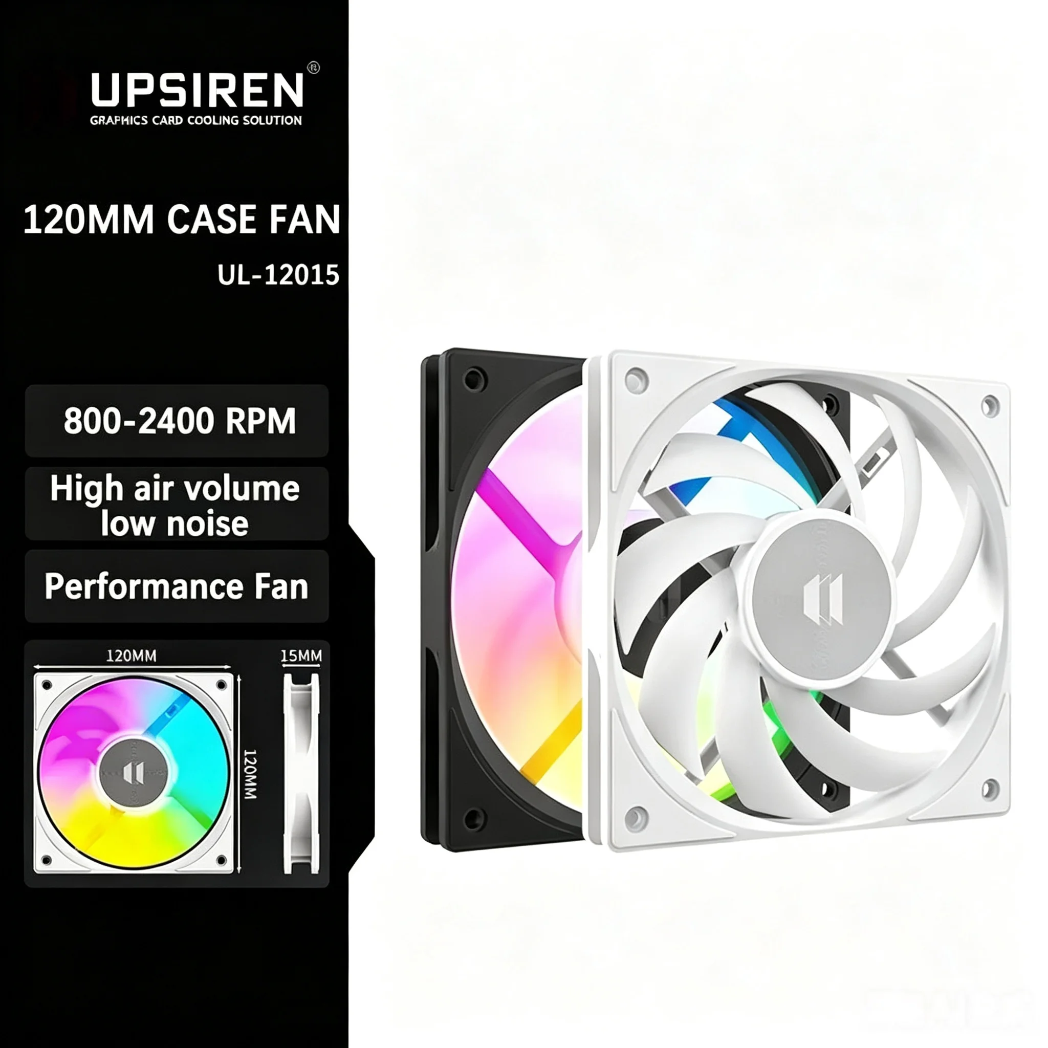 UPSIREN UL‑12015 120mm Slim ARGB Case Fan 15mm Thickness 800‑2400RPM High Air Volume Low Noise PC Cooling Performance Fan