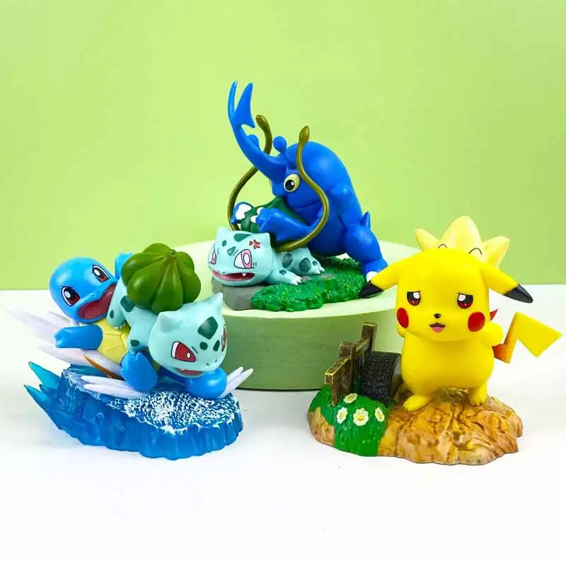 

3 шт., серия Pokemon, Пикачу, Сквиртл, Бульбазавр, персонажи аниме, 8-10 см, настольные украшения, фигурки, набор моделей, игрушки, коллекционные подарки