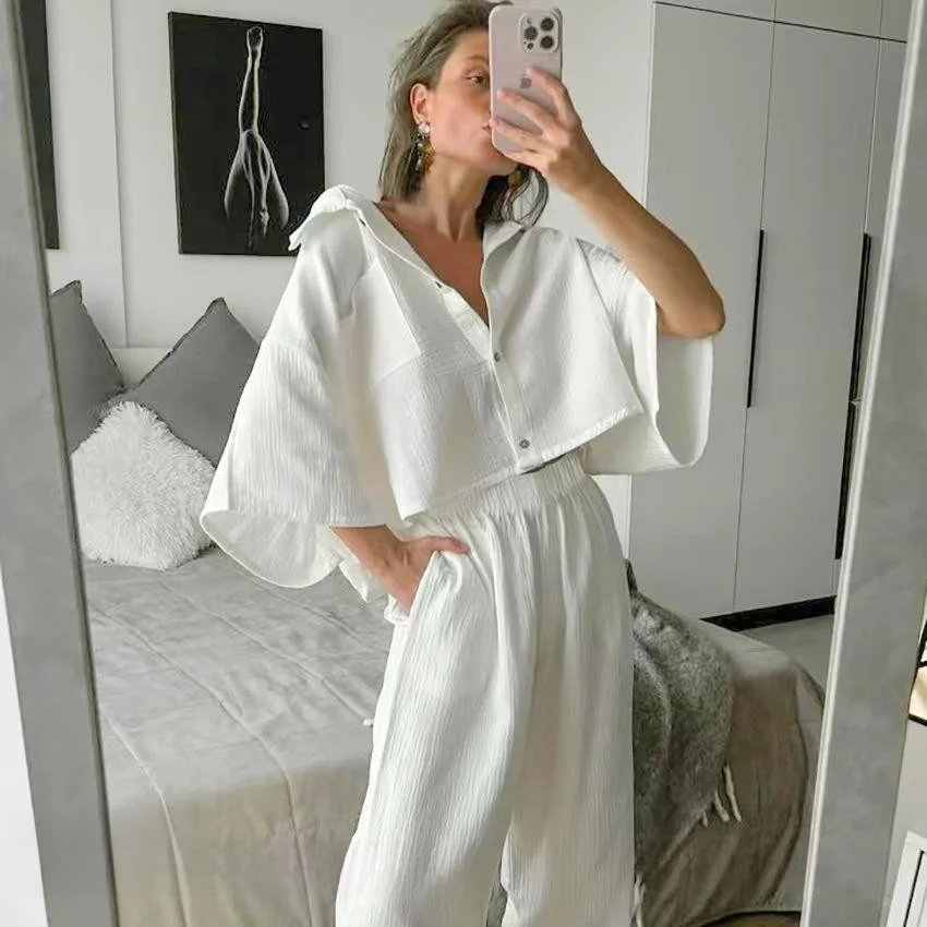 

New Pure Cotton Loose Top And Pants Set Home Clothes Two-Piece Set Comfortable Breathable Casual Sle for Young Women