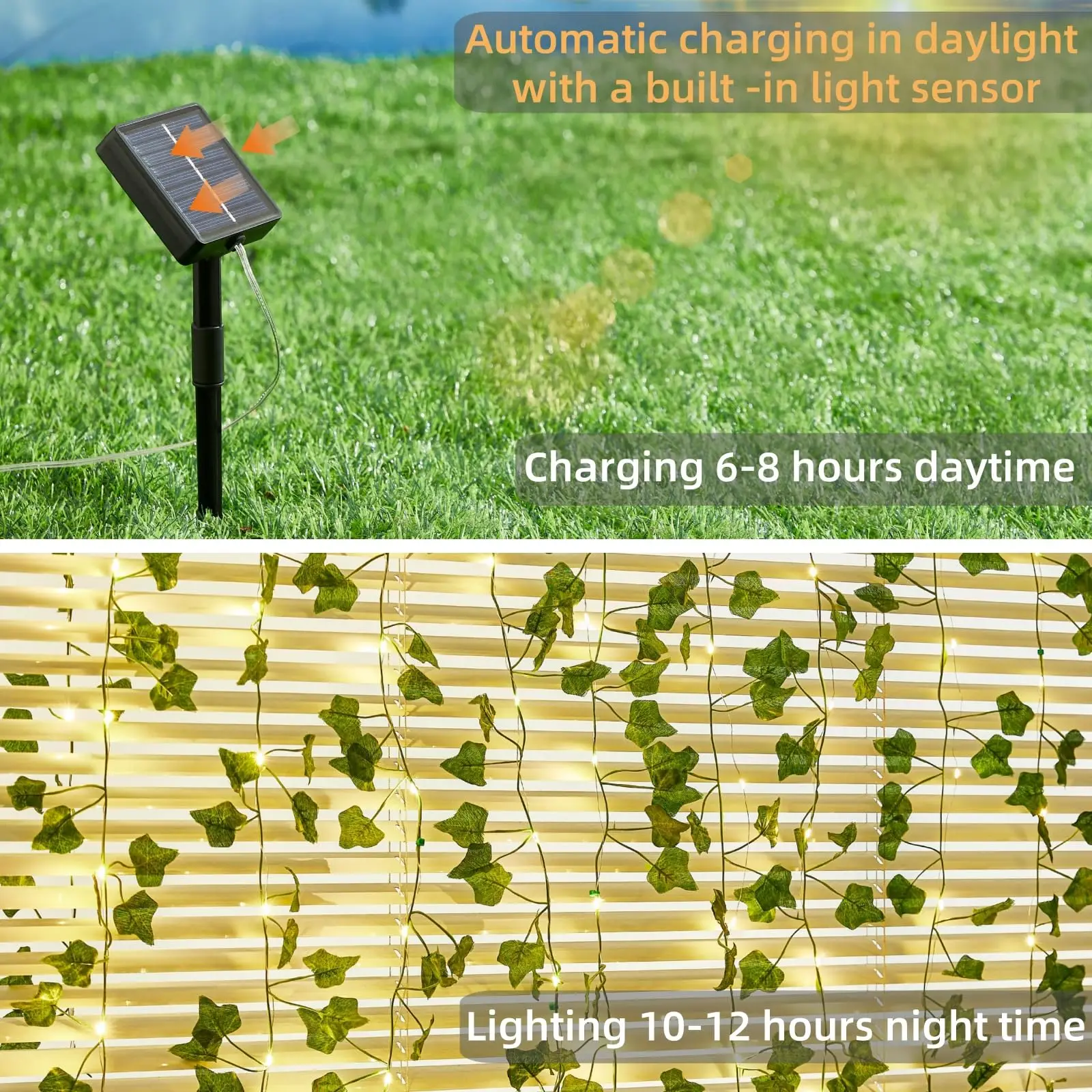 Solar String Light Outdoor 33FT 100LED Warm Wit Klimop Solar String Light 8 Modi Waterdichte Fairy Leaf Lights voor Balkon Tuin