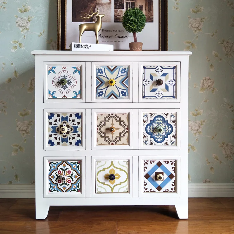 ^Modern 9 Drawer Printed Wood Living Room Storage Cabinet Entry Chest