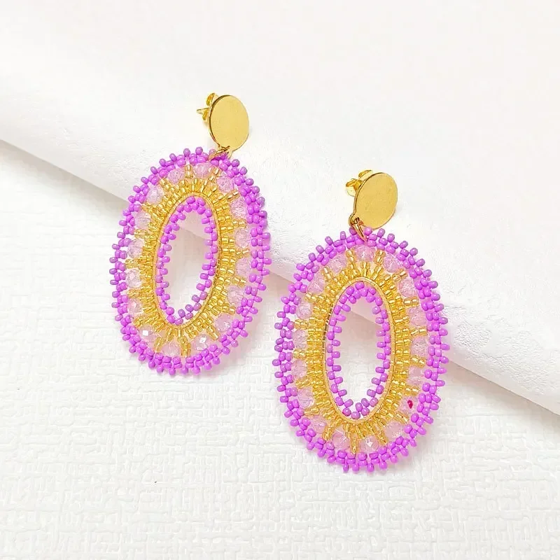 Ellipsoid التدرج الأرز أقراط من الخرز الجوف خارج الهندسة كريستال اليد الحياكة بوهيميا موضة مجوهرات مطرزة للنساء #4