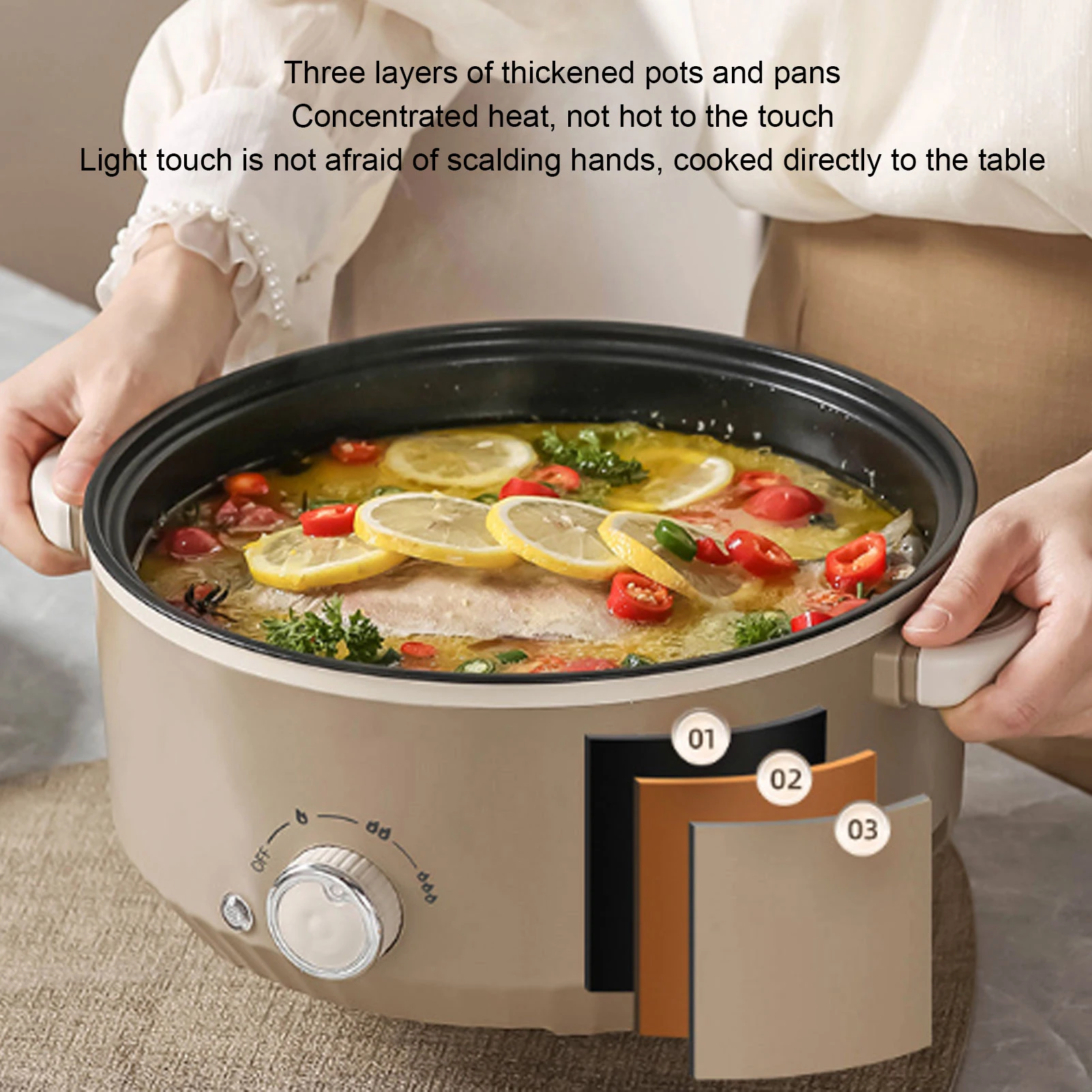 Elektrischer Hot Pot, 800 W, 3 l, Lebensmittelqualität, antihaftbeschichtet, multifunktionaler Elektroherd mit Dampfkorb für Steak-Reisnudeln