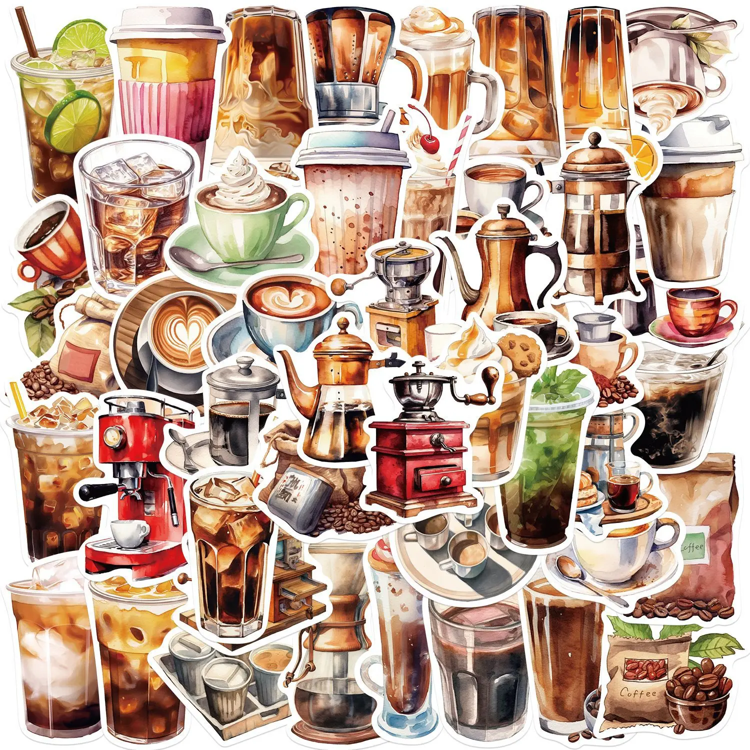 

10/20/40PCS Coffee Dessert Coffee Pot Ins Style Stickers Cartoon Personalized Creative Decoration Stationery Notebook Skateboard