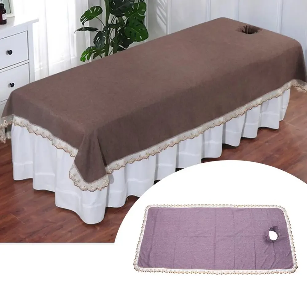 Beauty Salon Special Thickening Sheet Salon Massage Body SPA Treatment With Holes Cotton Linen Sheer Lace Fold Design Cotton Pad