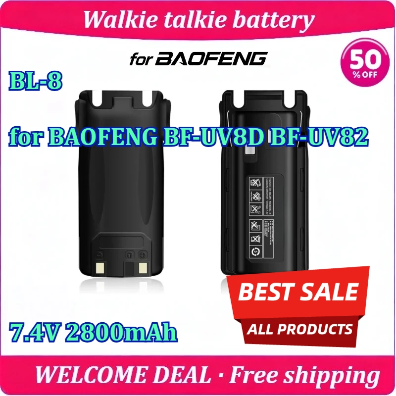 New BL-8 for BAOFENG BF-UV8D BF-UV82 Walkie Talkie Battery 7.4V 2800mAh Replacement High Capacity Long Endurance Lithium Battery