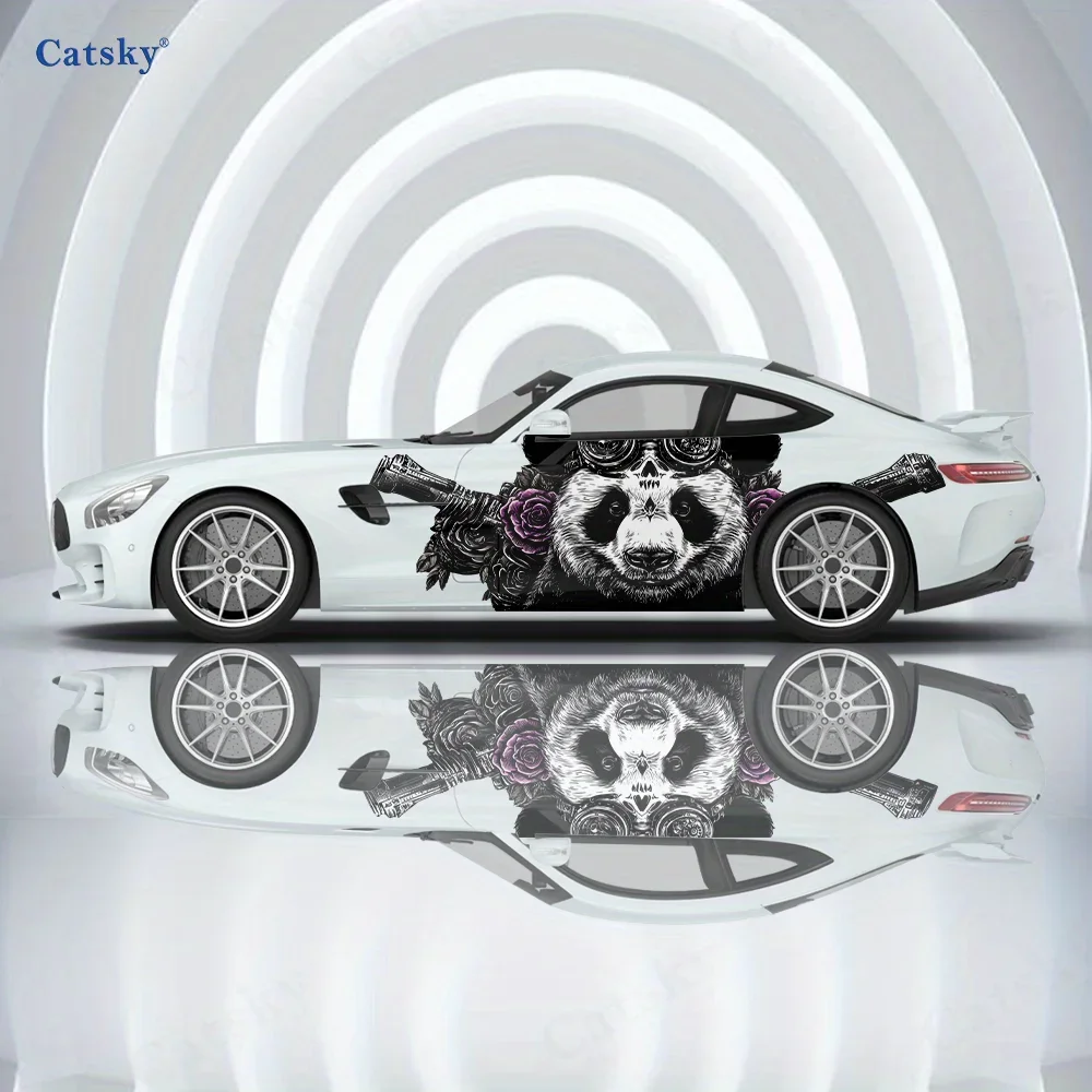 Double Spear Rose Panda Car Vinyl Wraps Decal Self-adhesive PVC Sticker Suitable for Trucks SUV Decoration Auto Accessories Gift