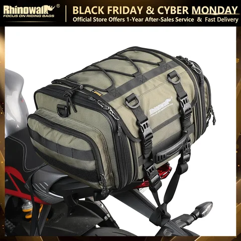 Rhinowalk bolsa para motocicleta 19l-26l/40l-60l, à prova d'água, pvc, bolsa traseira, bagagem, grande capacidade, expansível, banco traseiro