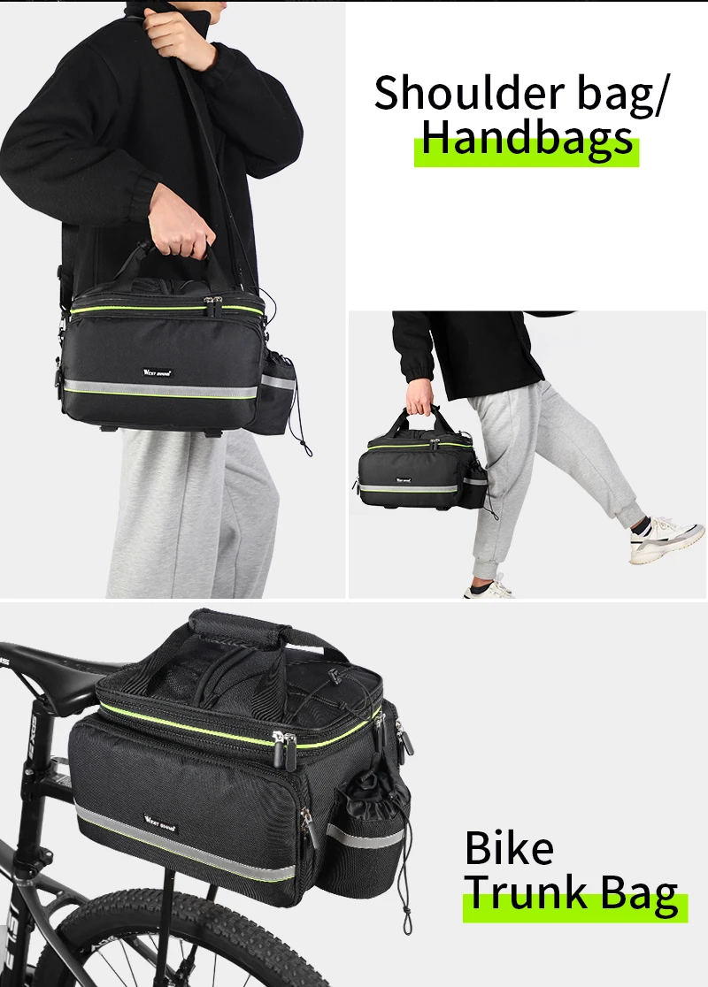 WEST BIKING 3-in-1 wasserdichte Fahrrad-Kofferraumtasche, MTB, Rennradtasche, großes Fassungsvermögen, Reisegepäckträger, Sattelsitz, Packtaschen – Detail 8
