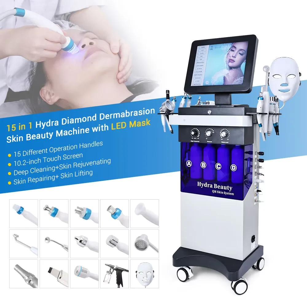 Appareil Hydro de Soins de la Peau 15 en 1 pour Salon de miles, Machine de SPA Professionnel pour Livres Faciaux, Diamant DermDe