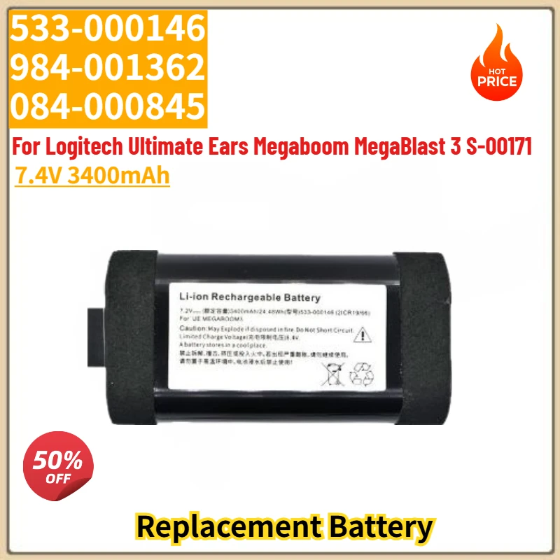 

533-000146 984-001362 084-000845 High Quality Battery 7.4V 3400mAh for Logitech Ultimate Ears Megaboom MegaBlast 3 S-00171