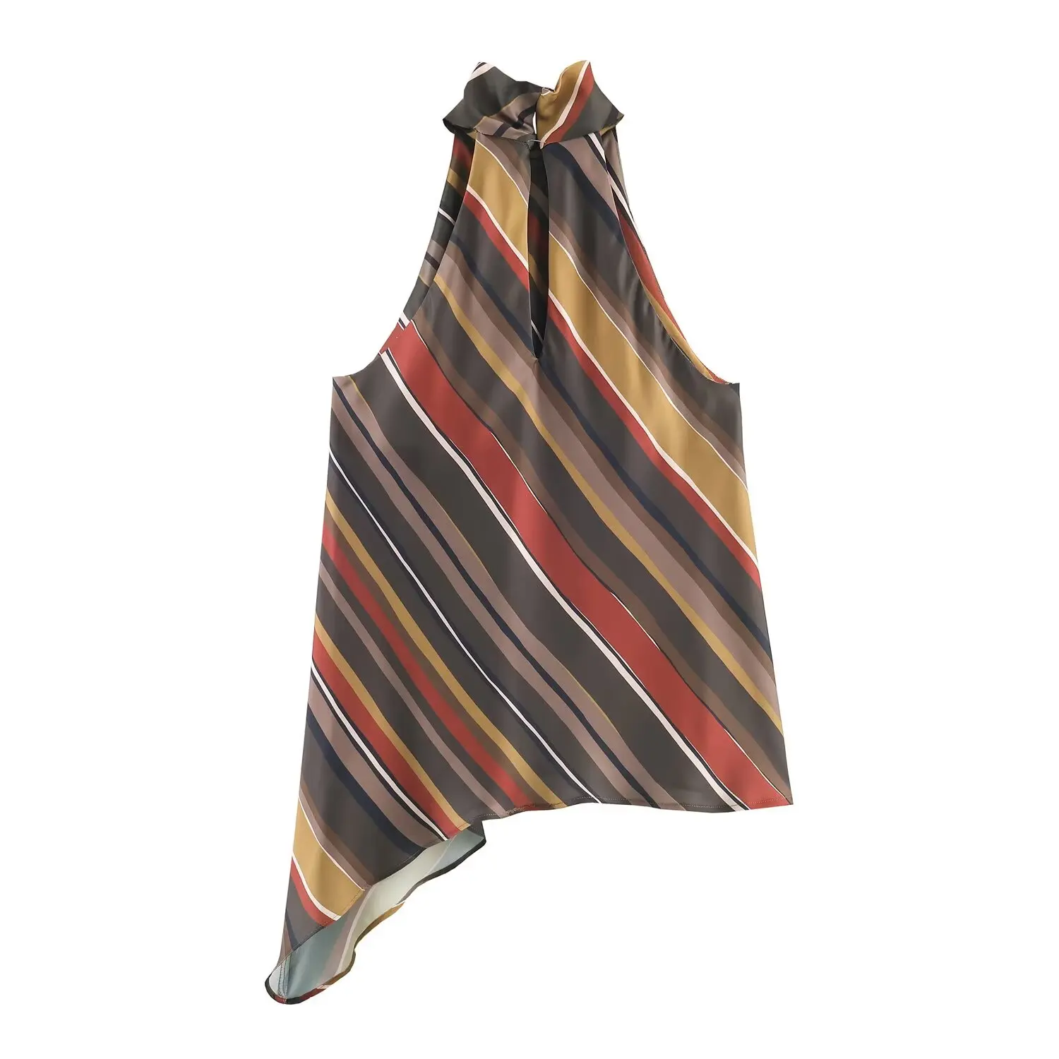 Modny asymetryczny top w paski, odzież damska, nowość na jesień, uniwersalna odzież wierzchnia z włókna poliestrowego, długość regularna.