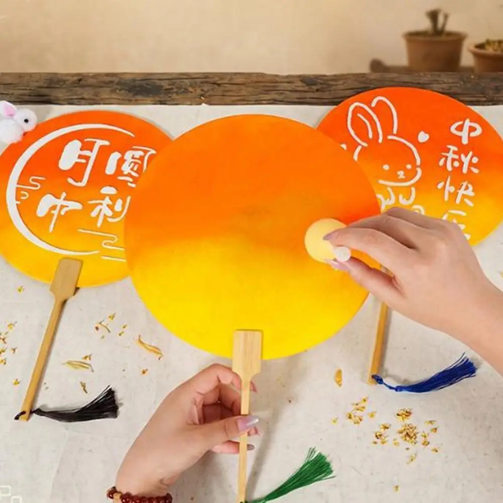 Funny Handmade Mid Autumn Festival Fan Traditional with Tassel Round Hand Fan DIY Material Kit Chinese Style Fan Home Decoration