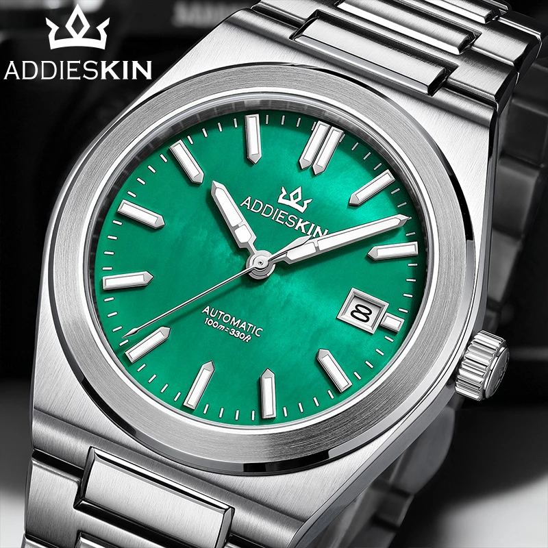

Мужские часы AddiesKin с перламутровым циферблатом 9015, автоматические часы с сапфировым стеклом, светящиеся, водонепроницаемые, роскошные стальные наручные часы