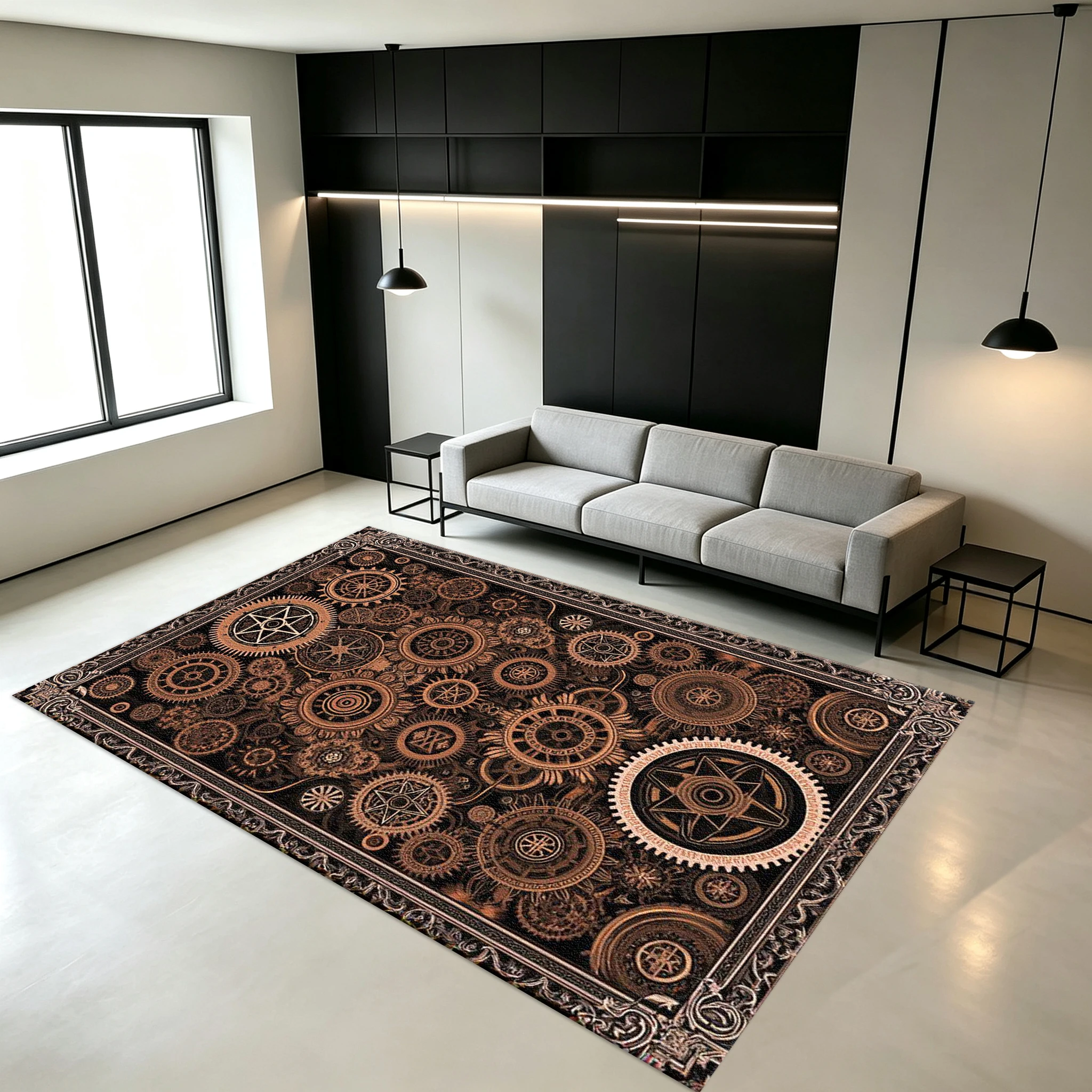 Vintage Steampunk Gear Mechanical Pattern Carpet Non-Slip Printed Rug, Suitable for Study Room, Game Room, Home Floor Decoration