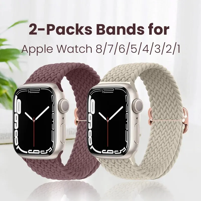 2 Packs for Apple Watch Bands 38mm 40mm 41mm 42mm 44mm 45mm 49mm, Nylon Stretch Band Fits for IWatch Series8/7/6/5/4/3/2/1/SE