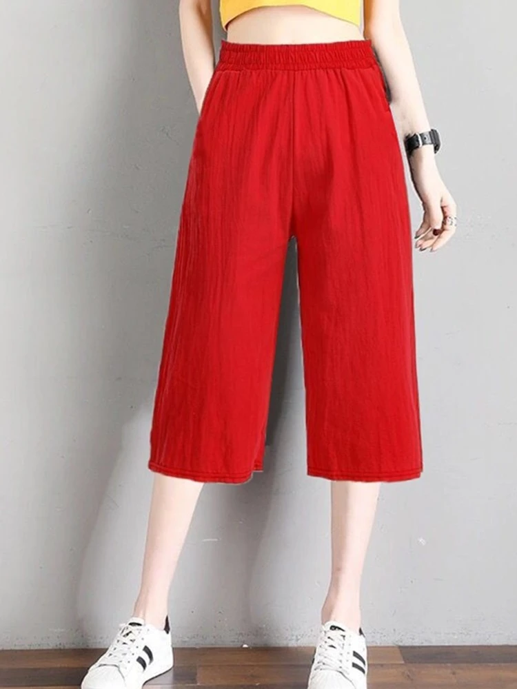 Pantalones finos de lino y algodón para mujer, pantalón informal, de pierna recta, de cintura alta, de siete pies, cómodos y transpirables, de verano