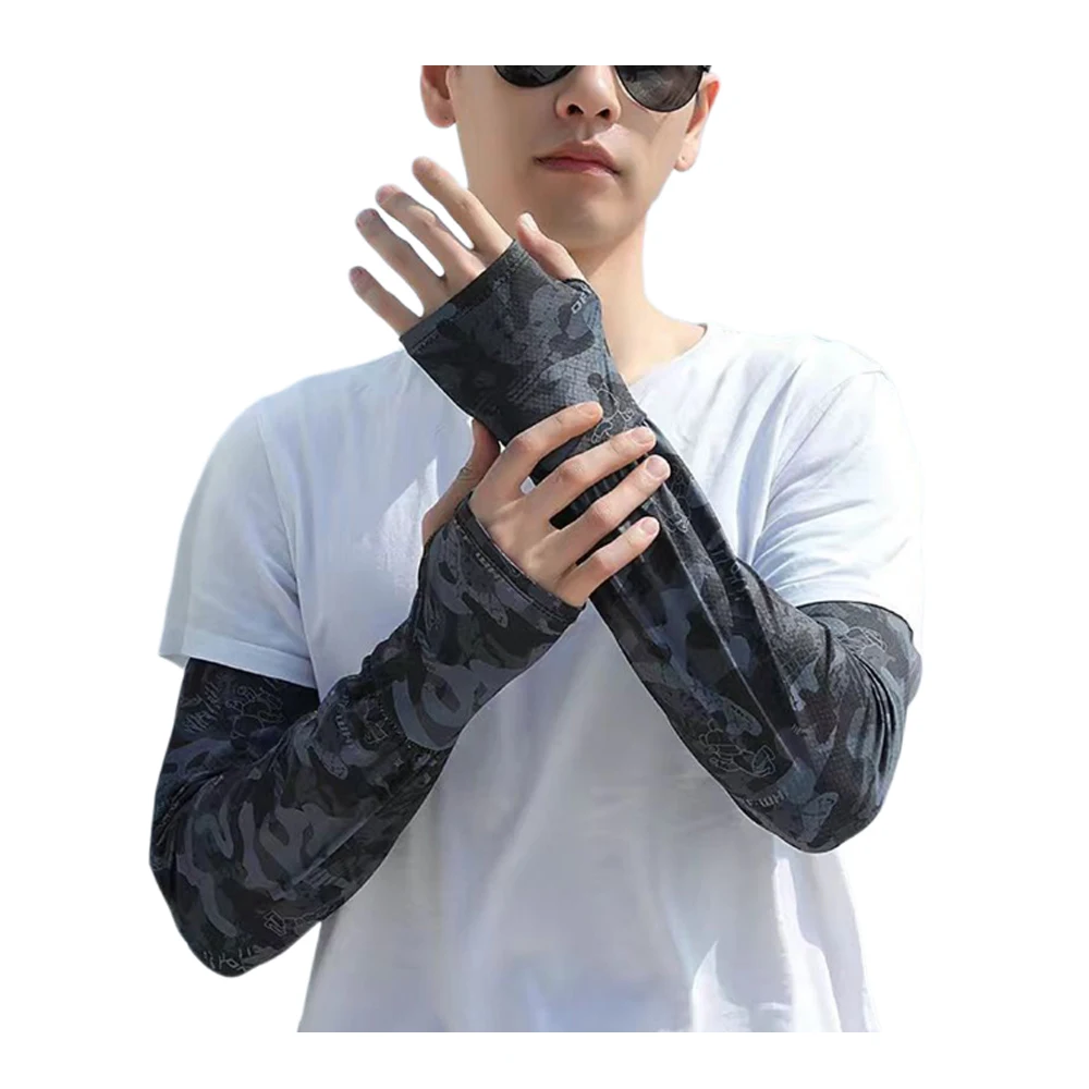 Guantes de medio dedo para deportes al aire libre, cubiertas de brazo transpirables, calentador de brazos de ciclismo, Mangas de seda de hielo, puños de protección solar