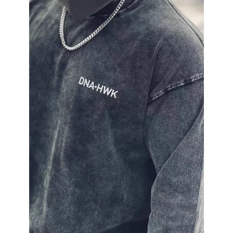 Washed Long-sleeved Sweater Men's Original American Heavy-duty Loose Round Neck Old Retro Bottoming Shirt Sports T-shirt