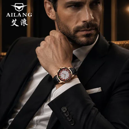 AILANG Fashionable and Noble Red Top Men Mechanical Watch Button Gambling Table Game Roulette Watches Pointer Sapphire Watch view 5