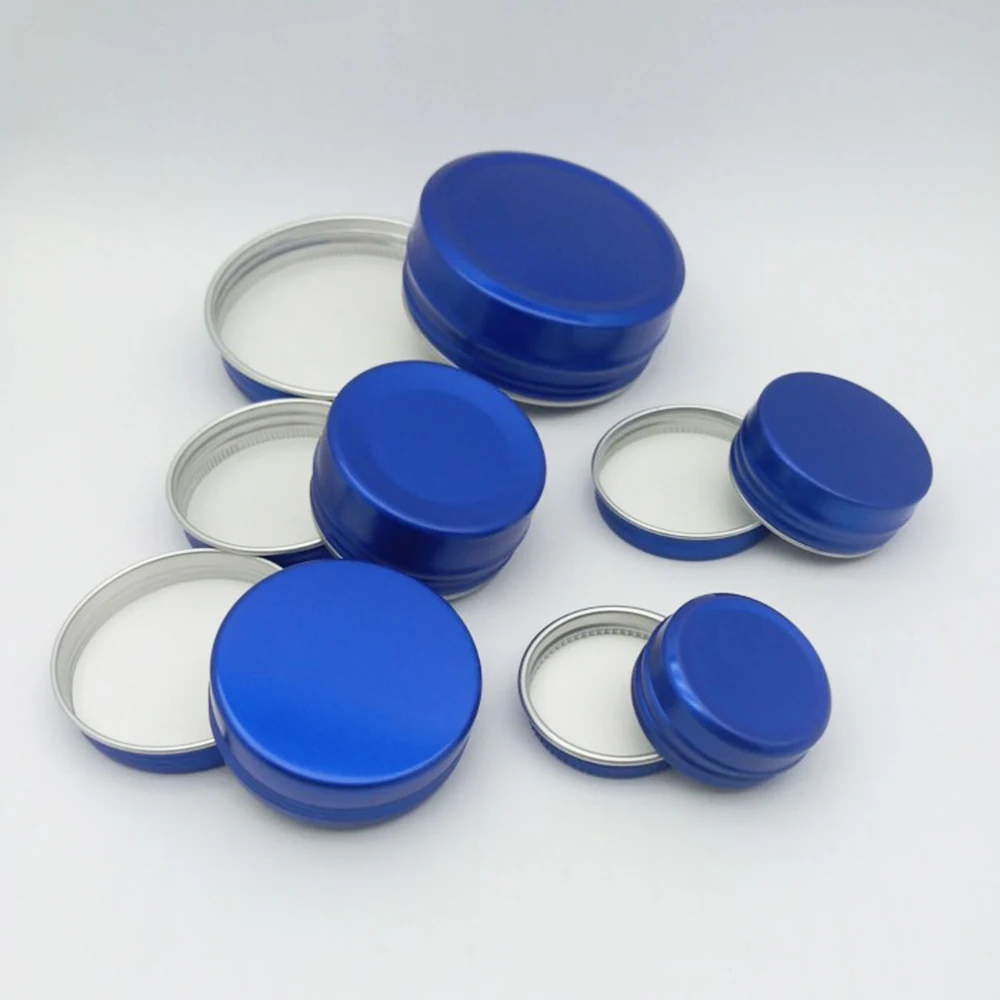 50pcs Blue Aluminum Tin Empty Metal Container Sample Lip Balm Pot Storage Hair Wax Can Cream Box Screw 10g 15g 20g 30g 50g 60g