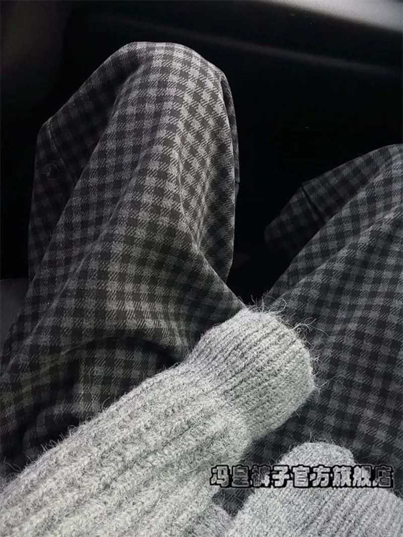 

Универсальные клетчатые брюки в западном стиле на осень и зиму 2025 Новые брюки с высокой талией выглядит тонкими и ленивыми свободными и повседневными брюками