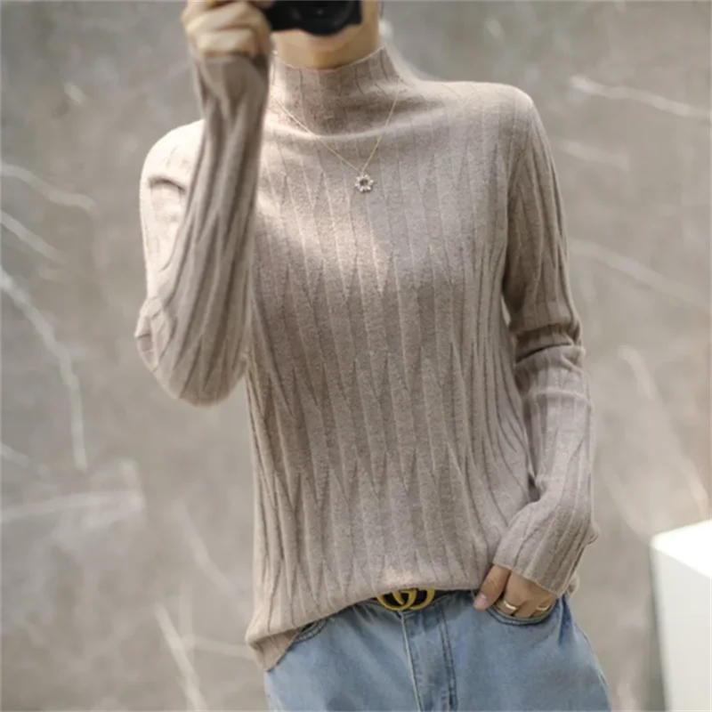 

Вязаный пуловер, свитер, женский трикотаж, весенне-осенний тонкий топ, мягкий пушистый свитер с полувысоким воротом, стильный многослойный женский топ в клетку