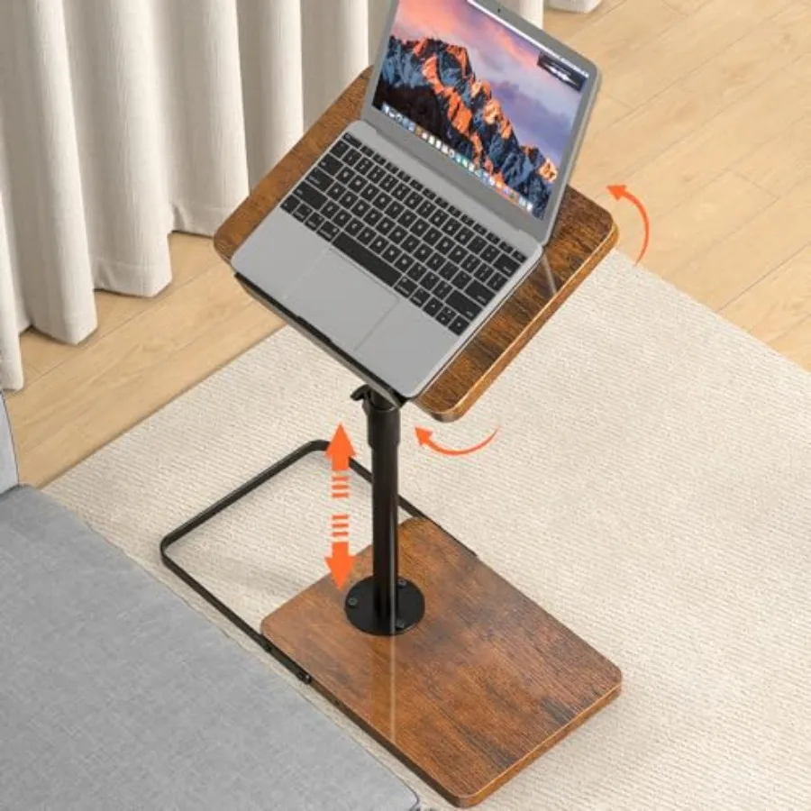 TV Tray Table for Couch Height Adjustable/360 Swivel/180 Flip-Over Panel Design C-Shaped End Table Sofa Arm End Side Table wi