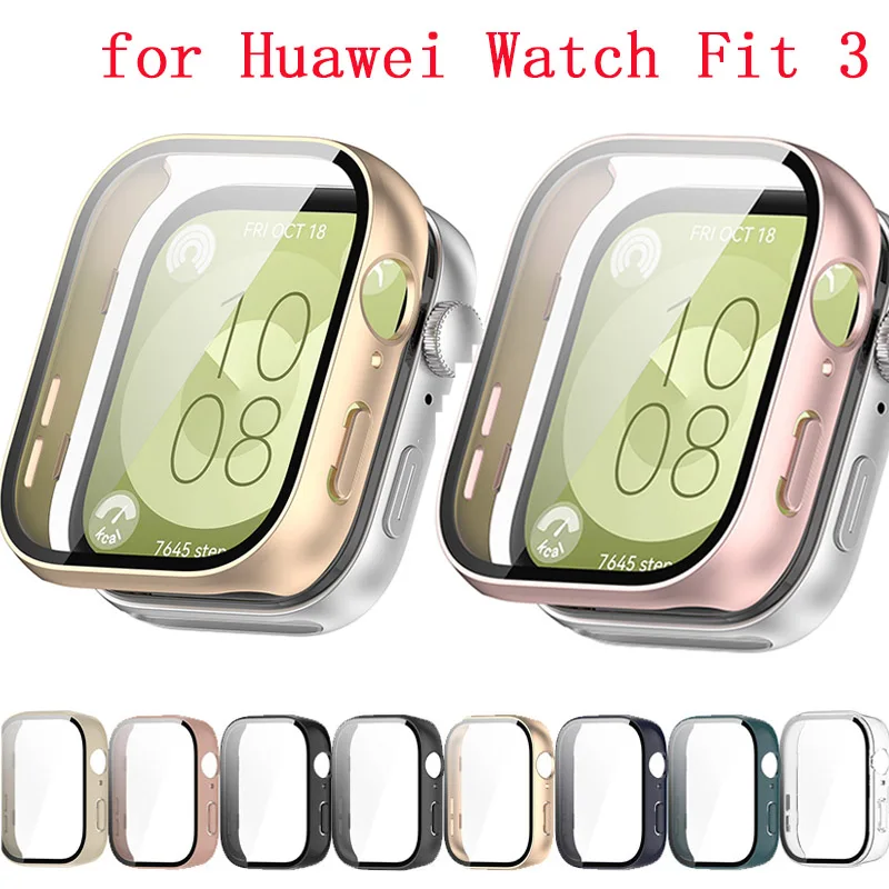Boîtier de montre PC avec verre trempé pour Huawei Watch Fit 3, protecteur d'écran dur anti-rayures pour Huawei Watch Fit 3, accessoires