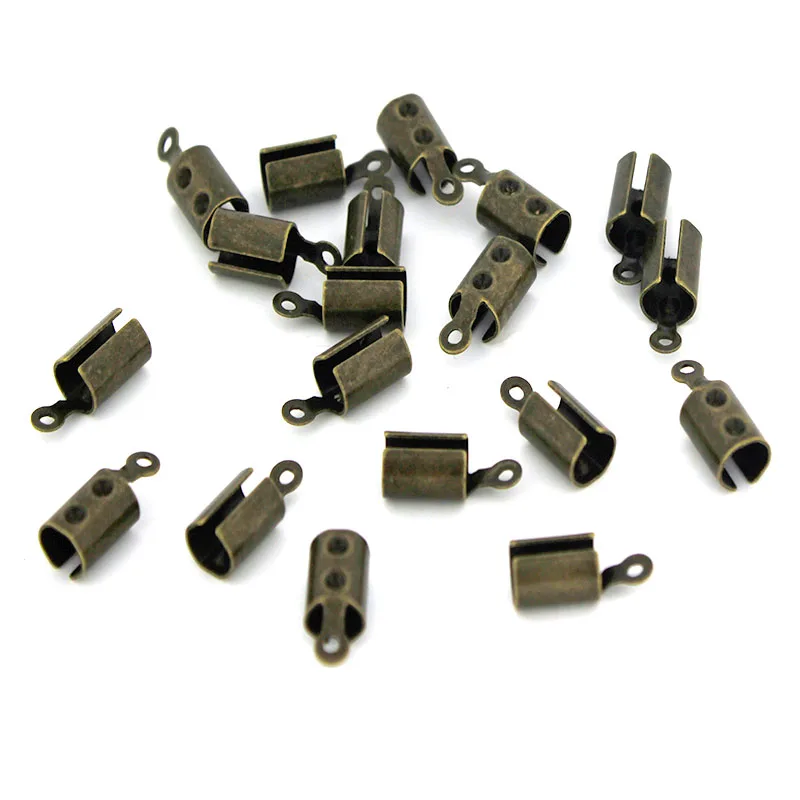 100Pcs 4mm Hole Leather Cord Ends Caps Crimp Bead End Caps for Jewelry Making DIY Components Bracelet Necklace Squeeze Fastener