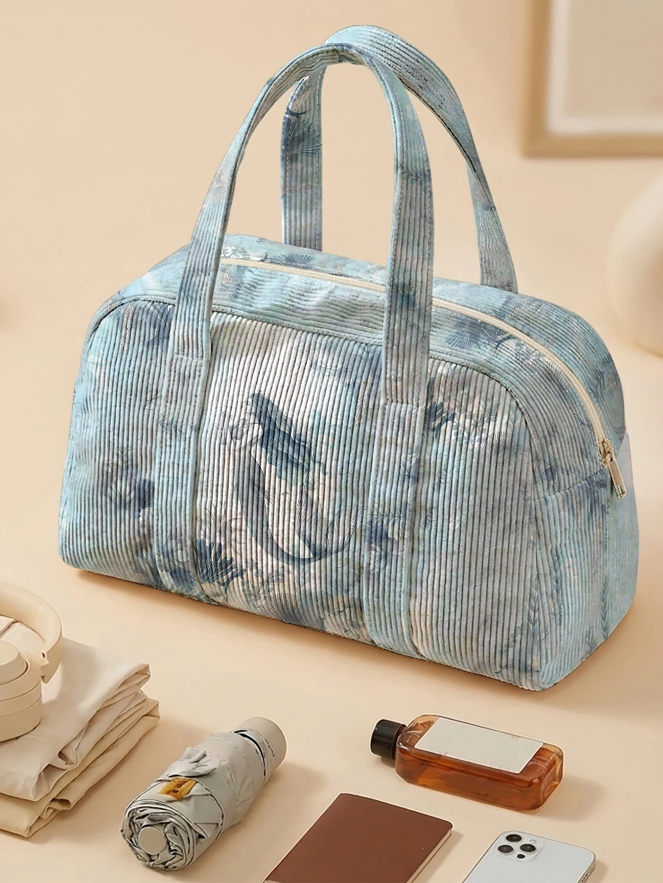 Cute Cartoon Print Handbag Large Capacity Portable Top Handle Bag For Travel Shopping Daily Use