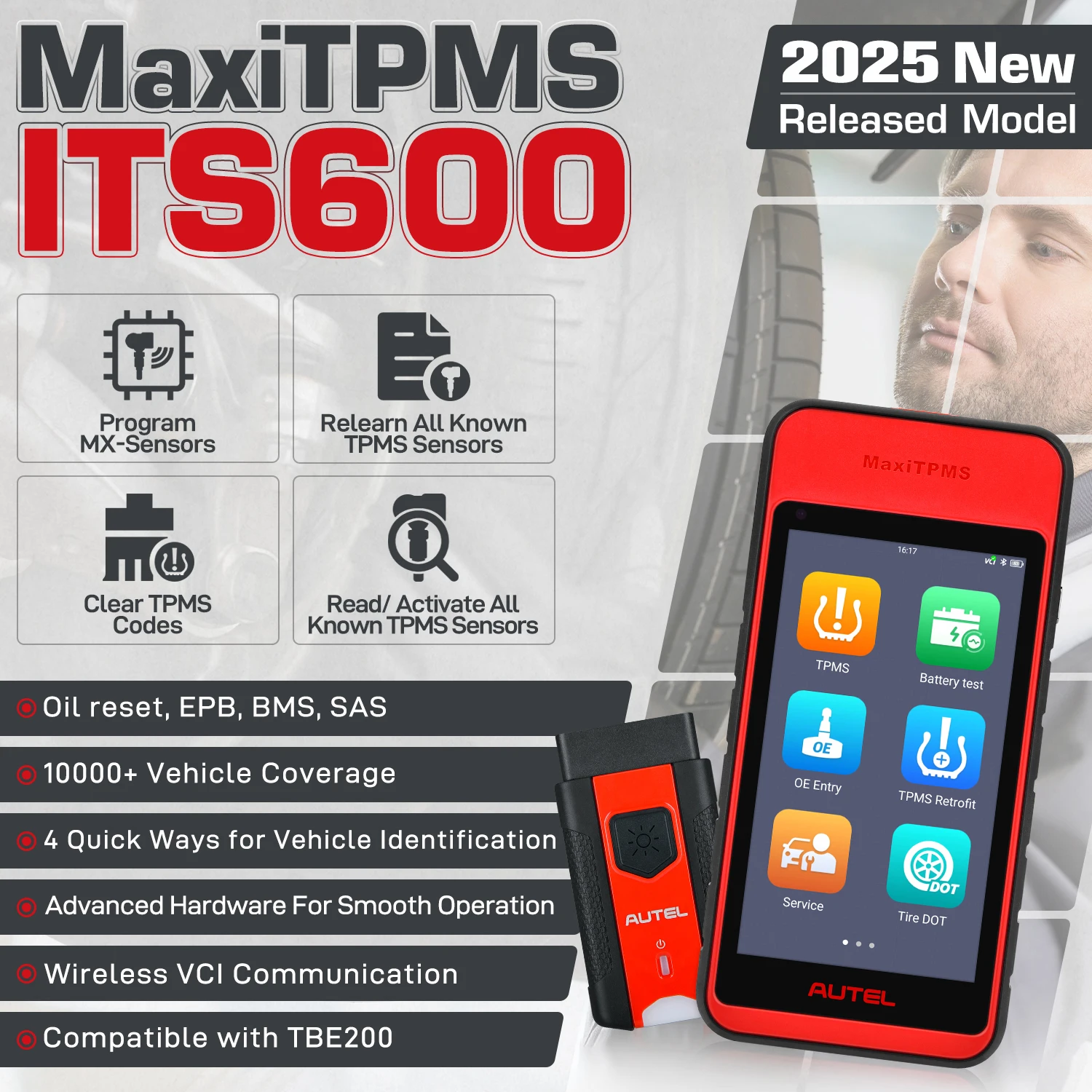 Autel MaxiTPMS ITS600E TPMS Diagnostics MX-Sensor Programming Tool Activate/Relearn All Sensors Functions EPB SAS BMS Oil Reset