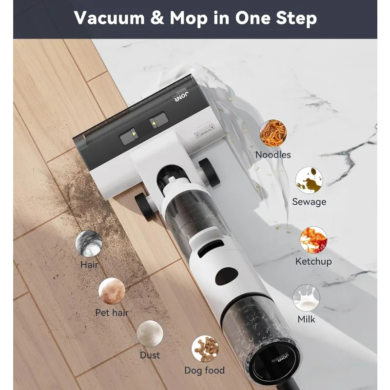 JONR ED12 Cordless Wet Dry Vacuum Cleaner for Hard Floor,0.1Inch Edge Cleaning,Self-Cleaning,Powerful Suction for Spill,Pet Hair