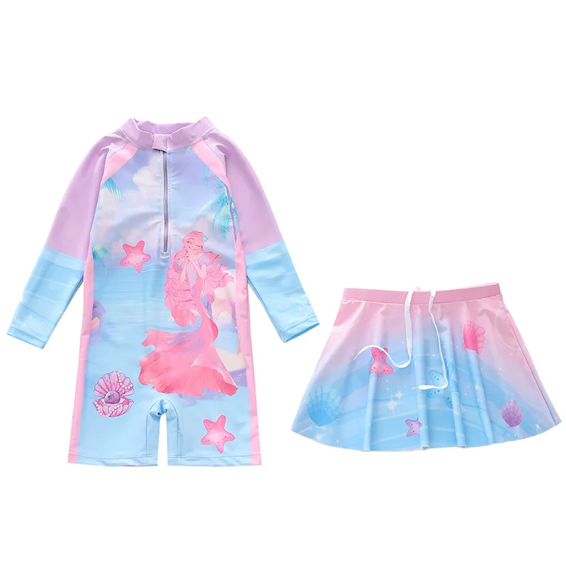 

HappyFlute New Mermaid Prints Two Piece Set Girls Long Sleeve Medium Children Beach Waterproof&Soft Swimsuit