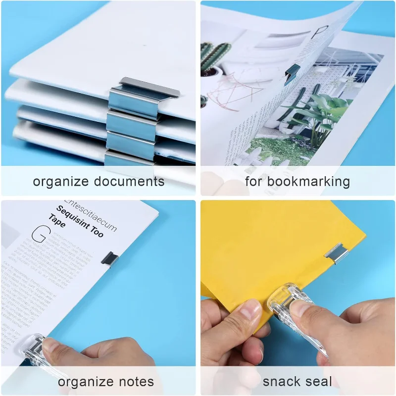 Staple Metal Clip Push Hand Paper Clipper with Refill Fixing Organizing Stapler Reusable Push Clamp for Document File