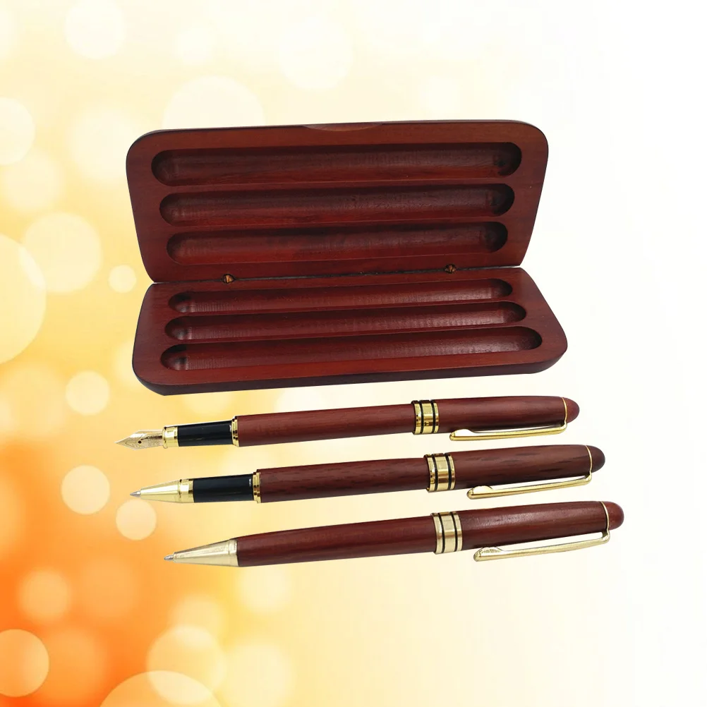 3 قطعة مجموعة أقلام خشب القيقب نافورة جل أقلام حبر جاف أنيقة توقيع الخط التخرج الذكرى الآباء هدية صندوق
