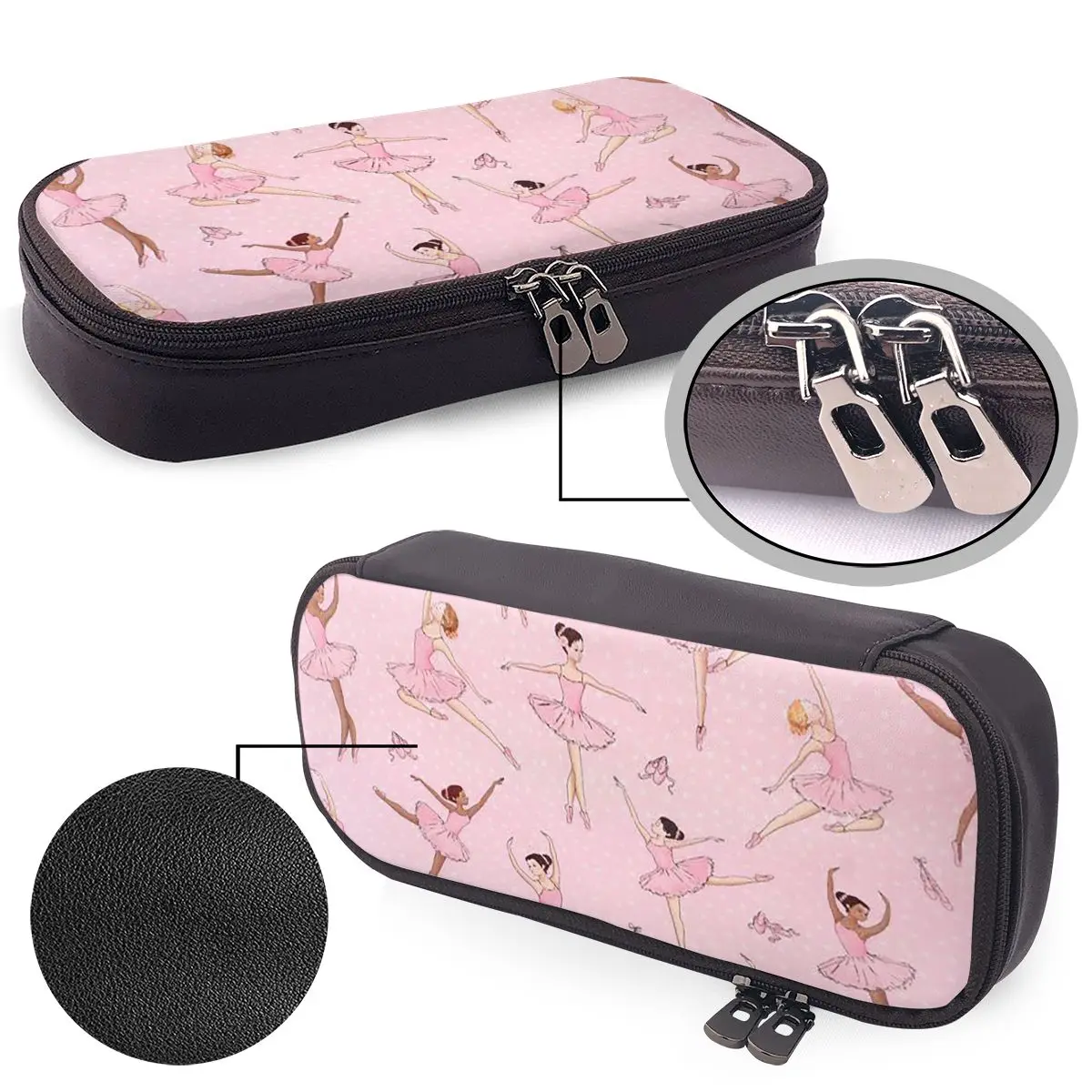 Ballet Dance Makes Me Free Ballerina Dancer Leather Pencil Case for Studen School Pen Box Pencil Bag Stationery Supplies