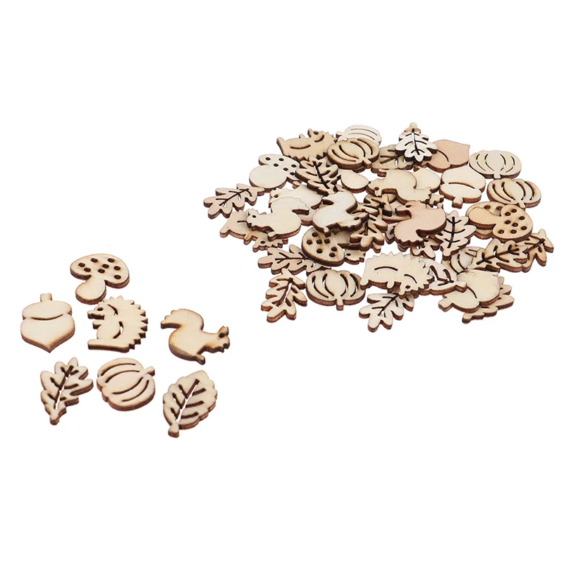 Mélange d'artisanat en bois, feuille d'écureuil en forme de champignon, hérisson, décoration de maison, 50 pièces