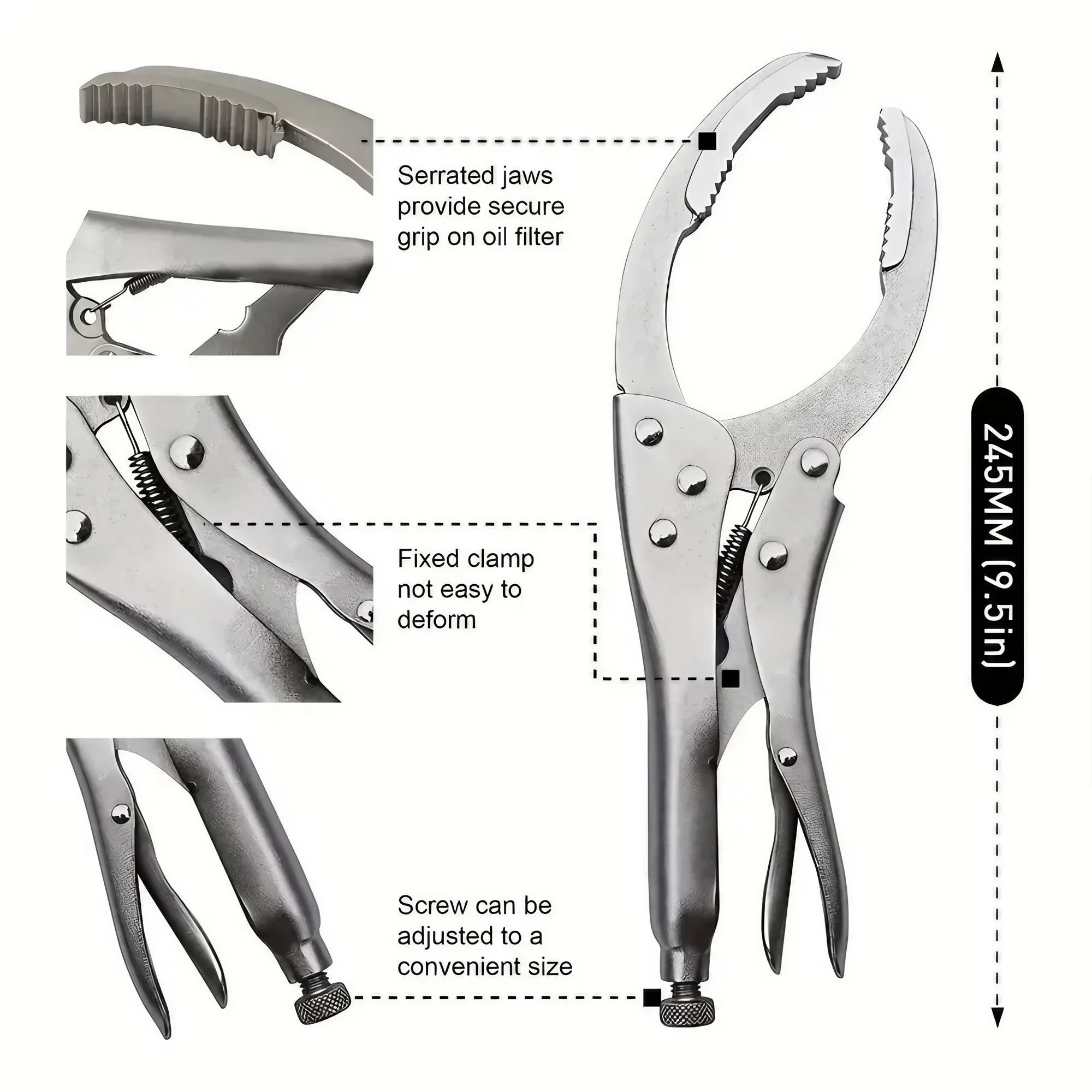 1PC Industrie Festigkeit Locking Grip Öl Filter Wrench Tool Sichere Schraubstock Halten Vielseitige Greif Zange – Detail 3