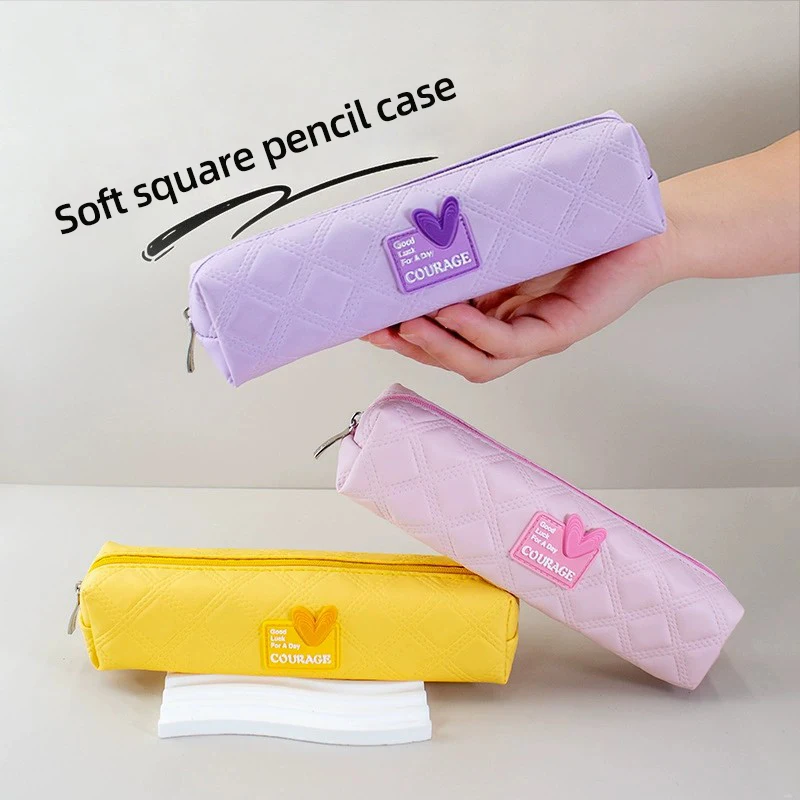 

Soft Square Large Capacity Pencil Bag Simple Solid Color High-value Stationery Pouch Unique Niche Design Not Easy To Repeat Pen