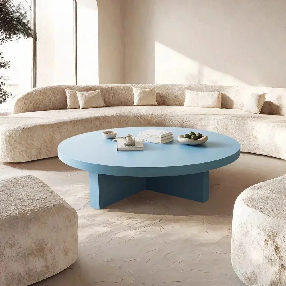 Blue round matte paint coffee table tea table living room designer fashion new high sense