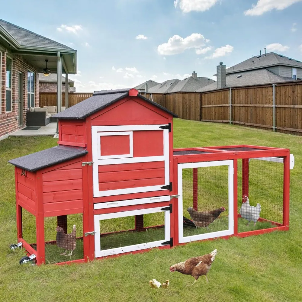 

Chicken Coop Expandable Mobile Chicken House for Outdoor with Wheels, Nesting Box, Leakproof Pull-on Tray