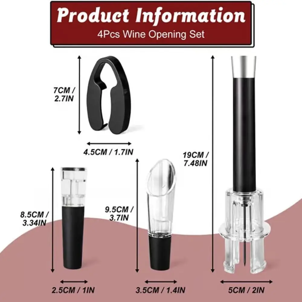 Bar Accessories Wine Bottle Opener Set Aluminum Alloy ABS Air Pump Cork Remover Kitchen Gadgets Vacuum Wine Bottle Corkscrew - view 6