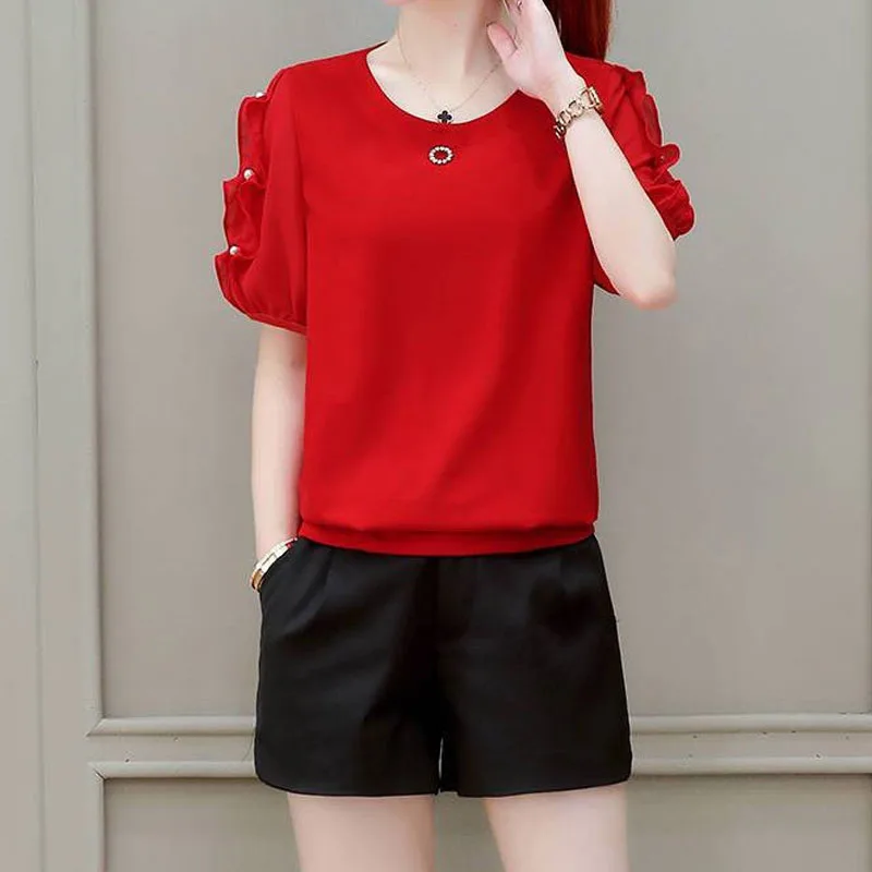 Short-sleeved chiffon undress female summer NEW style cover belly foreign gas small undress loose show thin super fairy top fema