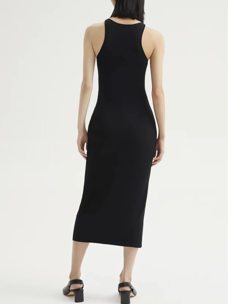 Vestidos ceñidos al cuerpo de verano N578, vestido largo ajustado de punto para mujer, vestido minimalista elegante de oficina sin mangas con cuello redondo, vestido informal sin mangas