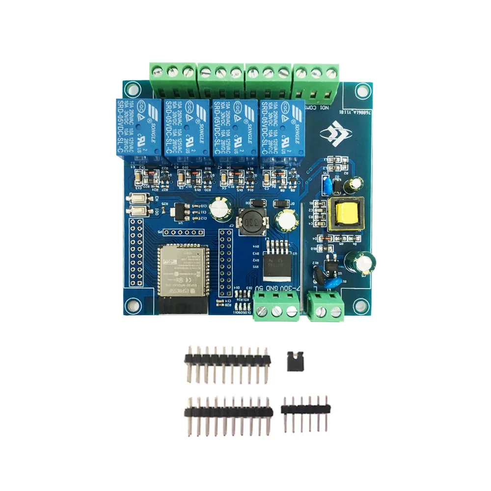 

Four-way AC 220V/DC 5-30V Power Supply ESP32 WIFI BT BLE Relay Module ESP32-WROOM-32E Development Board I/O Port Full Pin