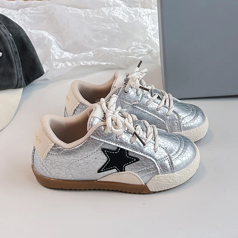 2026 Spring Autumn Children Shoes KPOP Leather Breathable Kids Casual Shoes Star Non-slip Fashion Toddler Girls Boys Sneakers