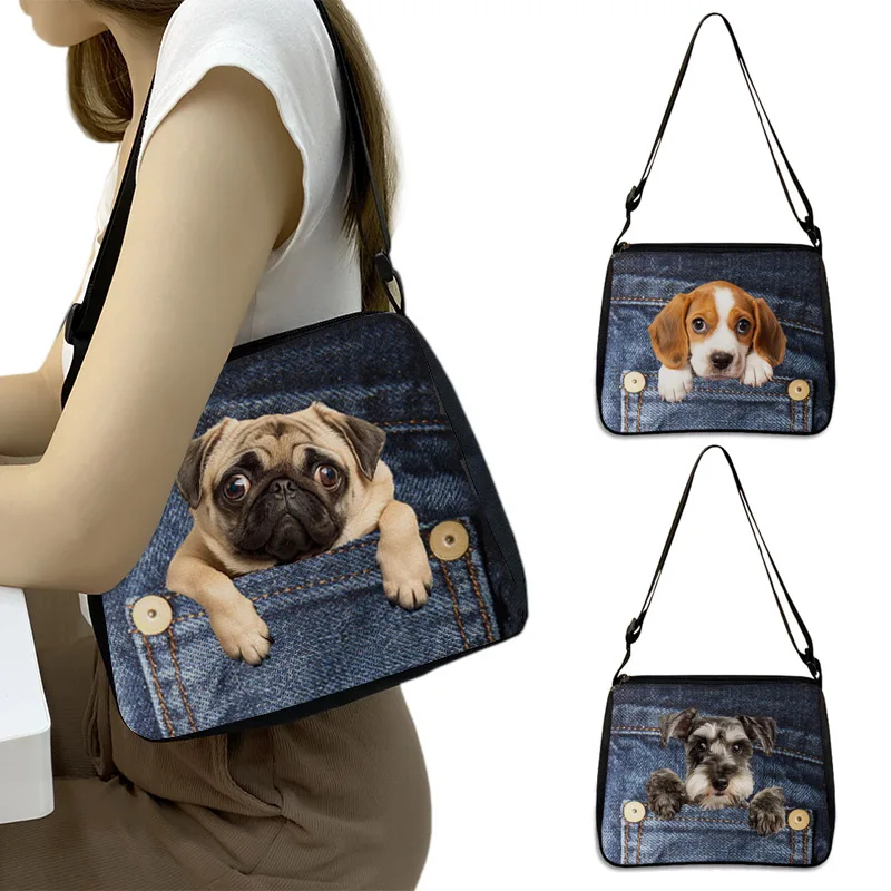 Funny Pocket Dog Shoulder Bags Pocket Pet Beagle Bulldog Dachshund Bichon Women Handbag Portable Storage Bag Messenger Bag Gift