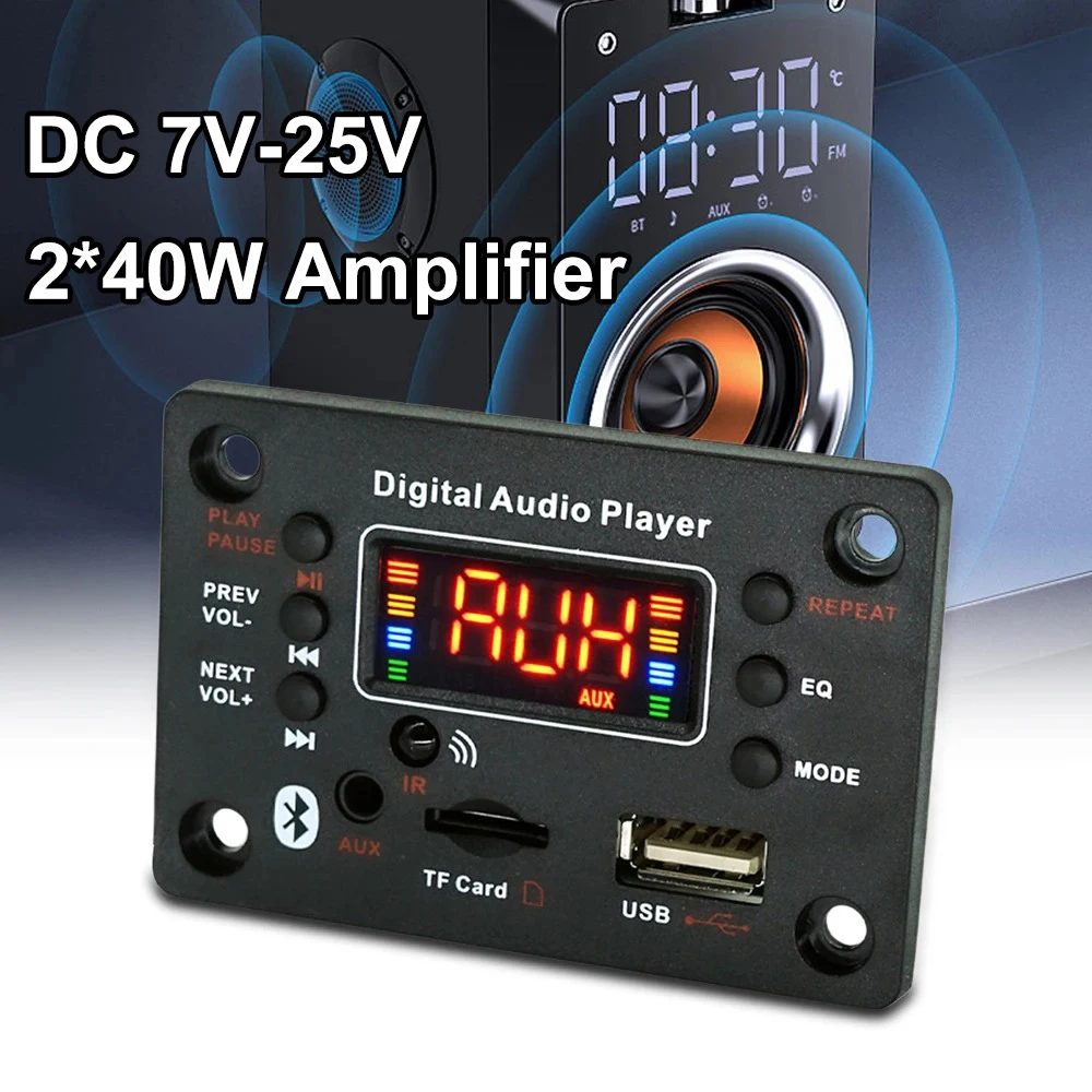 Kablosuz Bluetooth5.0 MP3 WMA Dekoder Kartı 2x40 W Amplifikatör Araç Ses USB TF FM Radyo Modülü Renkli Ekran MP3 Çalar Uzaktan Kumanda ile
